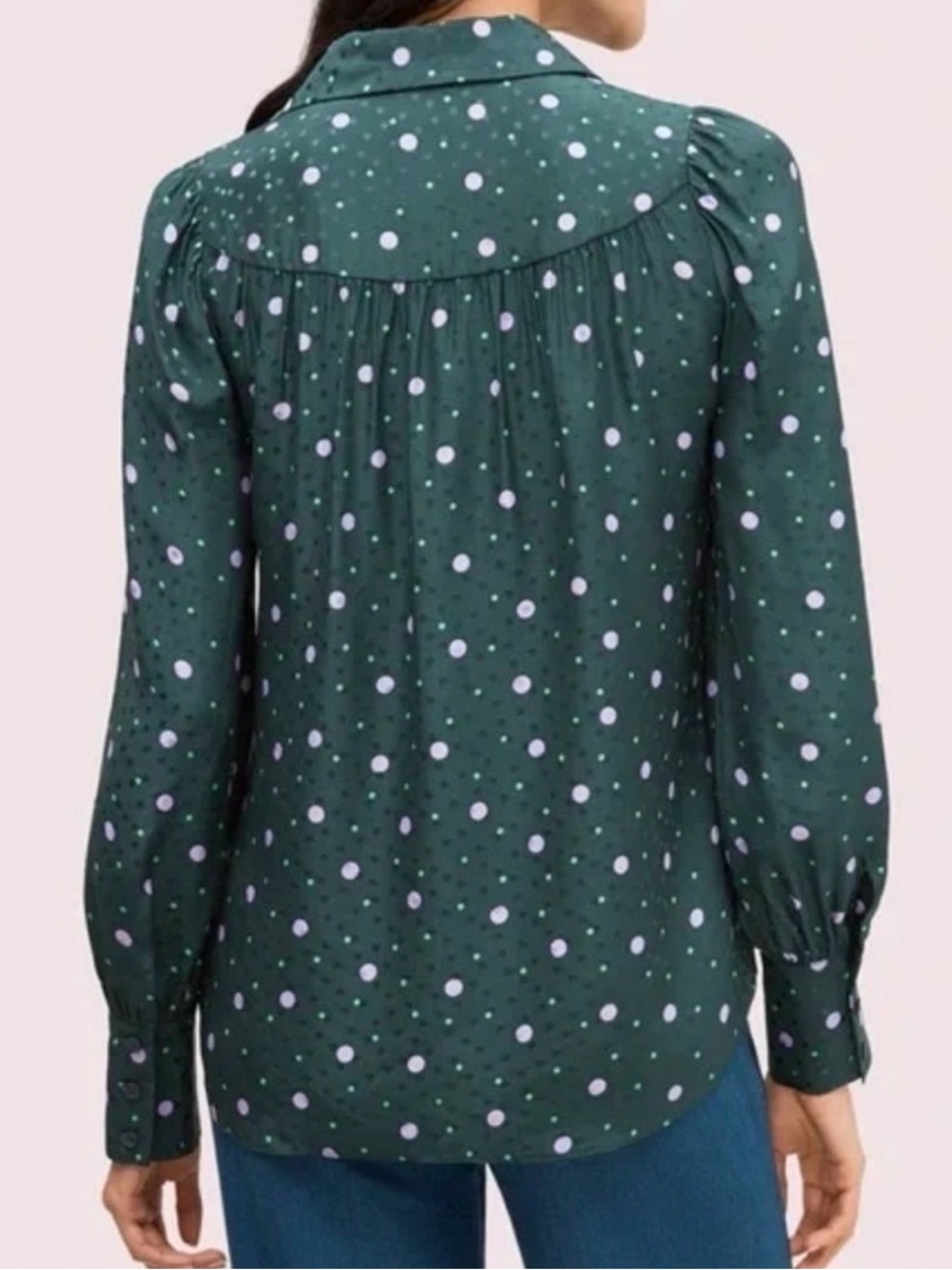 kate spade Green and White Polka Dot Long-Sleeve Blouse